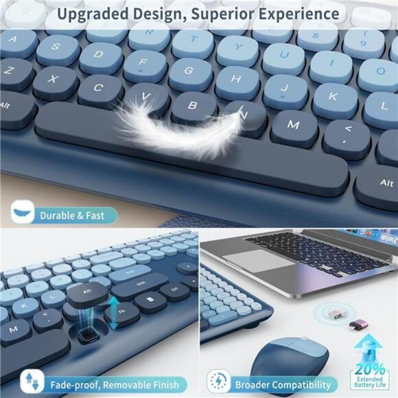 Wireless retro typewriter keyboard and mouse combo full size ergonomic pc office - Picture 6 of 8